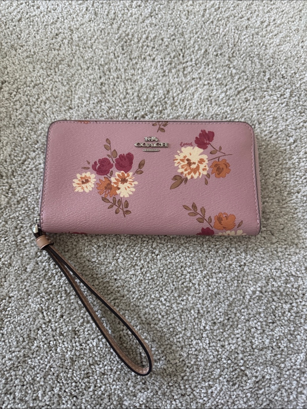 Coach Pink Floral Zip Wristlet Wallet with Flower Print